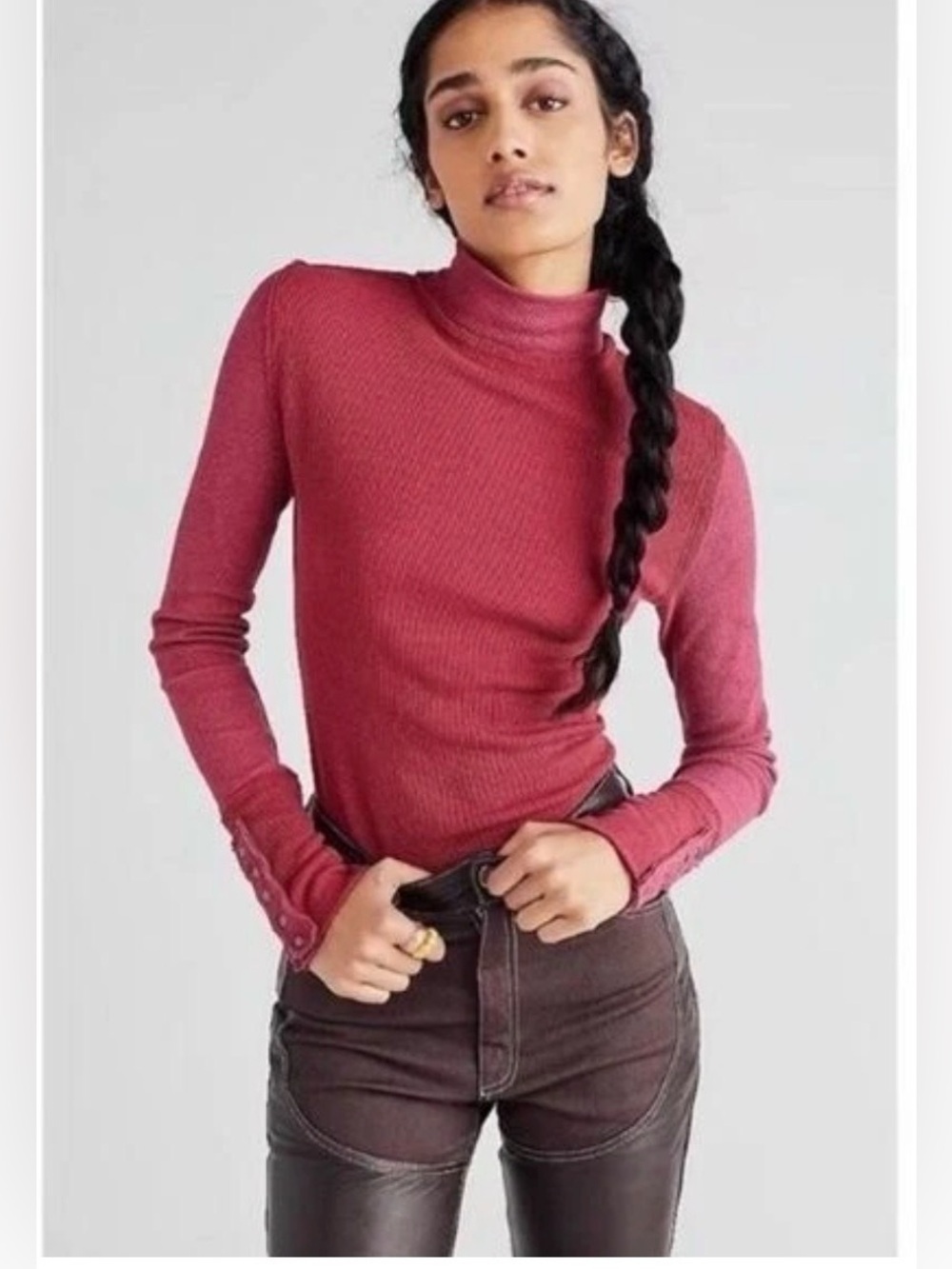 Free People JoJo Long Sleeve Mock Neck Knit Shirt in Off Beat size xs